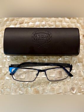 Phat Farm Black Metal Rectangular Glasses with Subtle Gunmetal Accents
